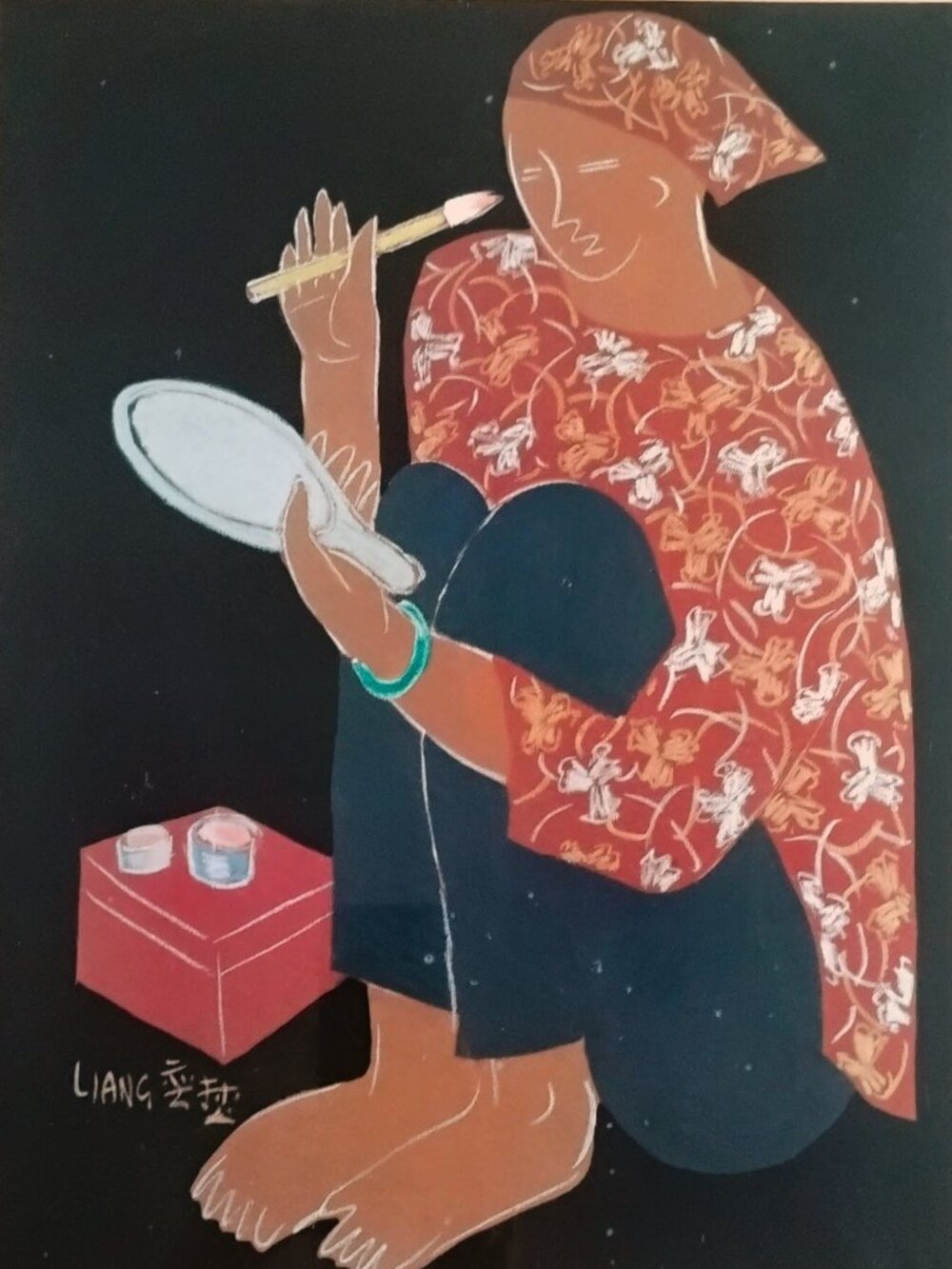 Framed painting of a Japanese woman